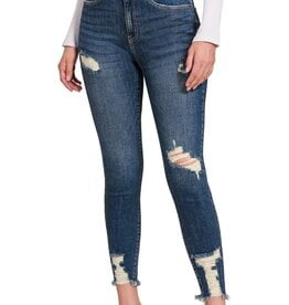 - Medium Blue Washed Distressed Skinny Jean