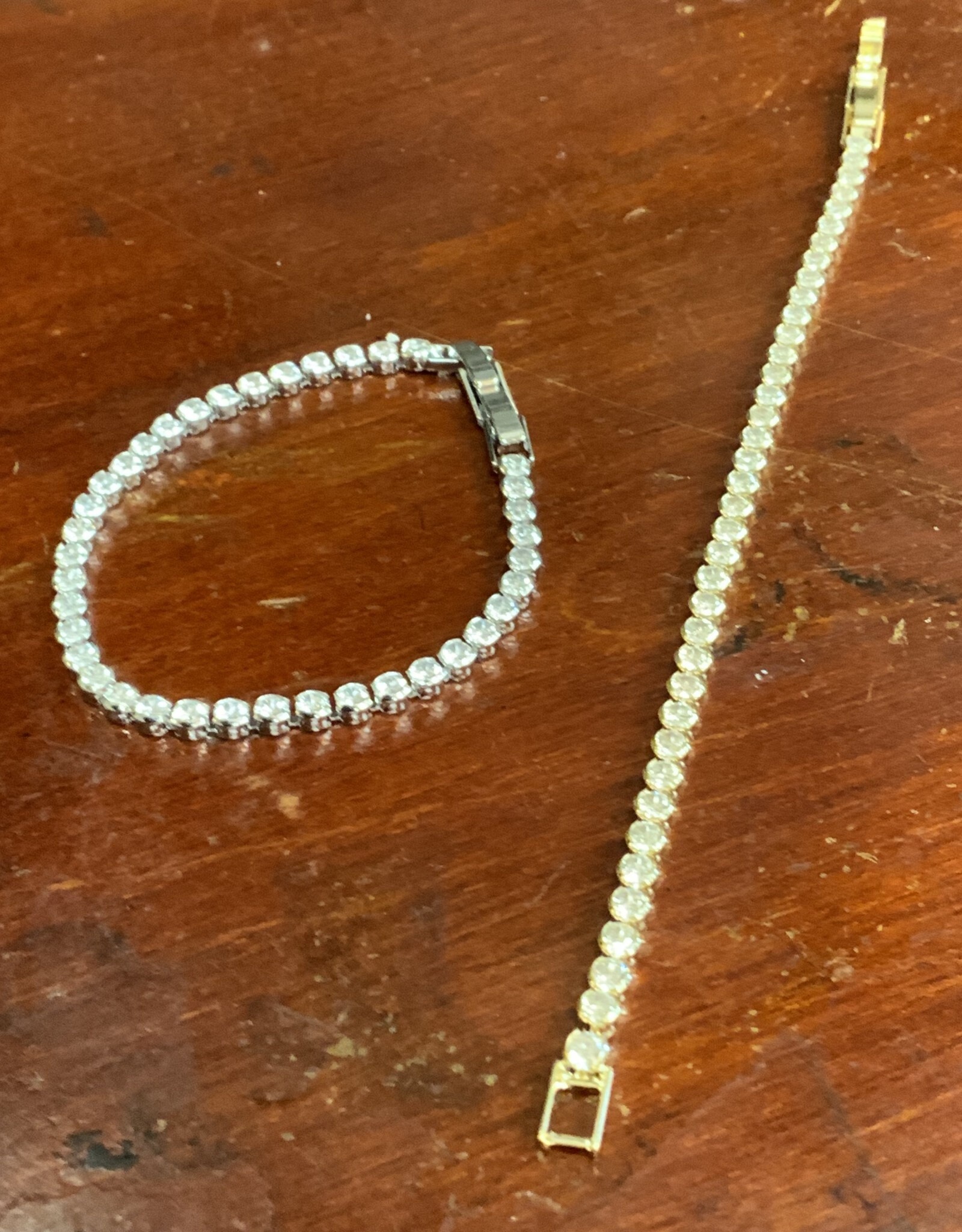 Silver or Gold Round Crystal Adjustable Tennis Bracelet