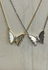Gold or Silver Butterfly Necklace w/Pearl Wings & Center Stone
