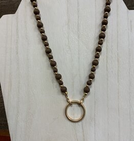 Brown/Gold Beaded w/Gold Hoop Adjustable Necklace