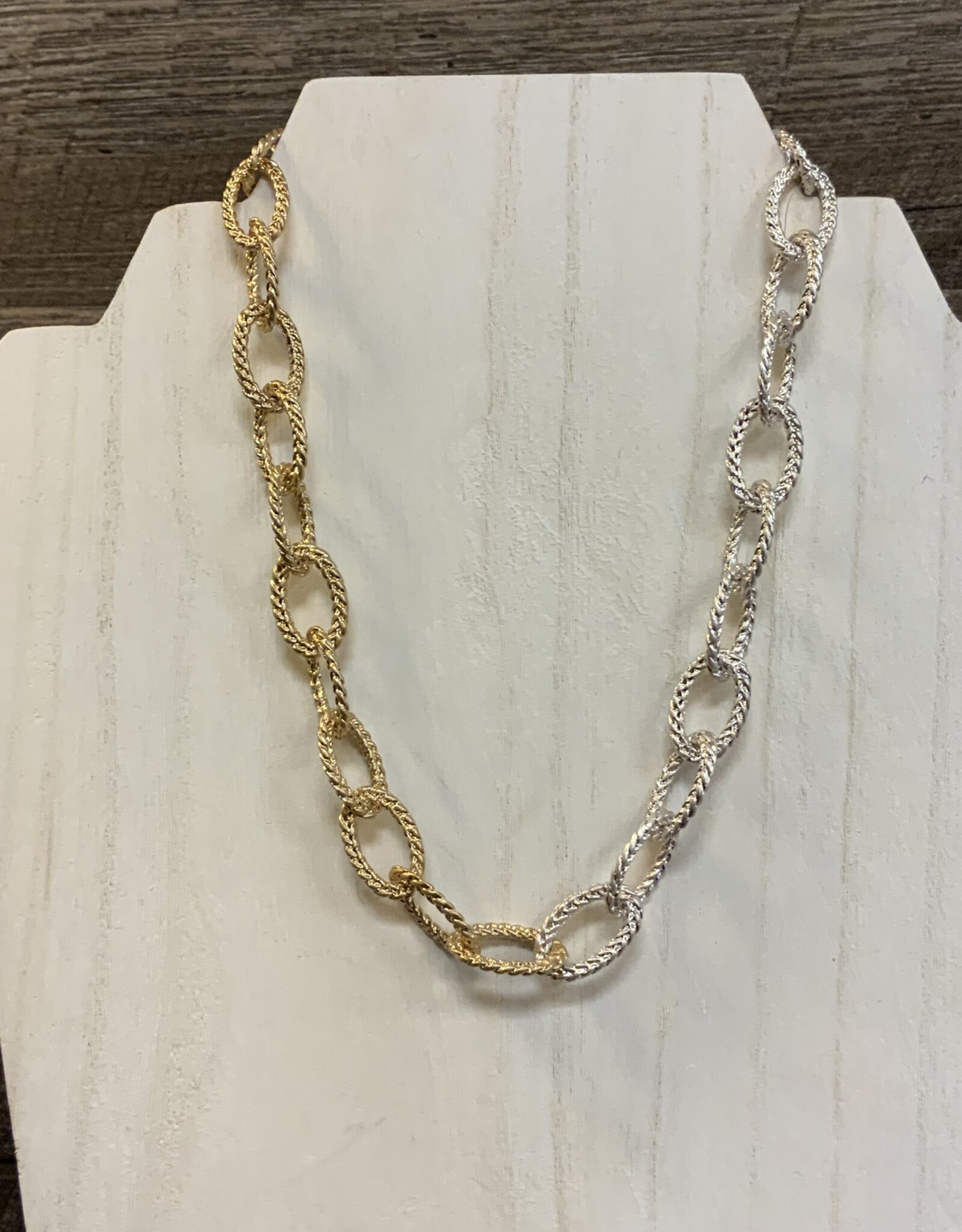 Gold/Silver Braded Loop Links Adjustable Necklace