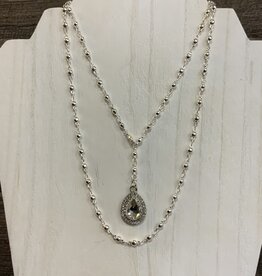 Silver Loop Around Chain w/Crystal Stone Pendant Adjustable Necklace
