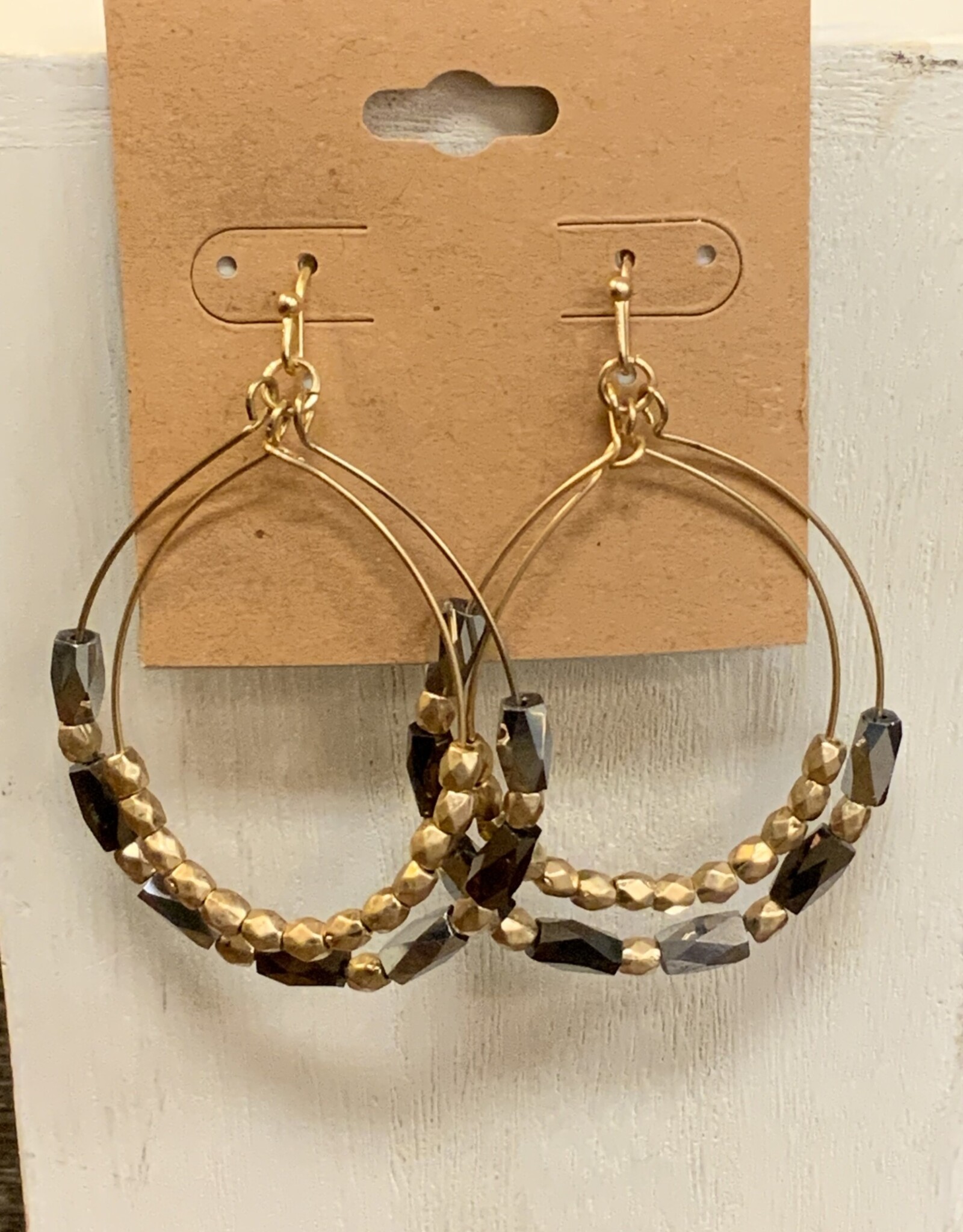 Gold/Gun Metal Beaded Double Hoop Wire Earring
