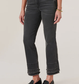 Democracy Grey Ankle Kick Flare w/Double Layer Fray Hem & Studs Jean