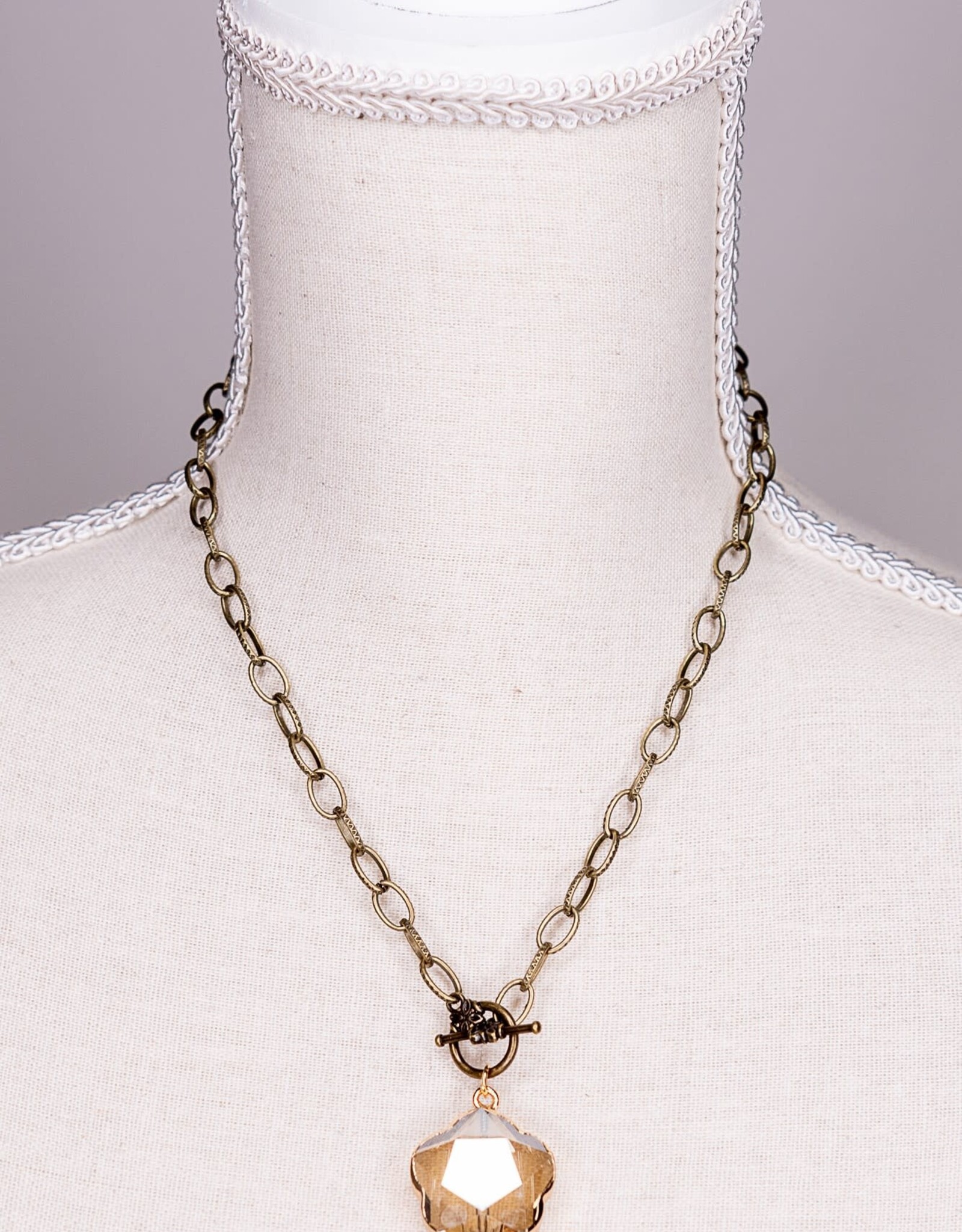Bronze Chain Addison Necklace w/Crystal Flower Shape Pendant