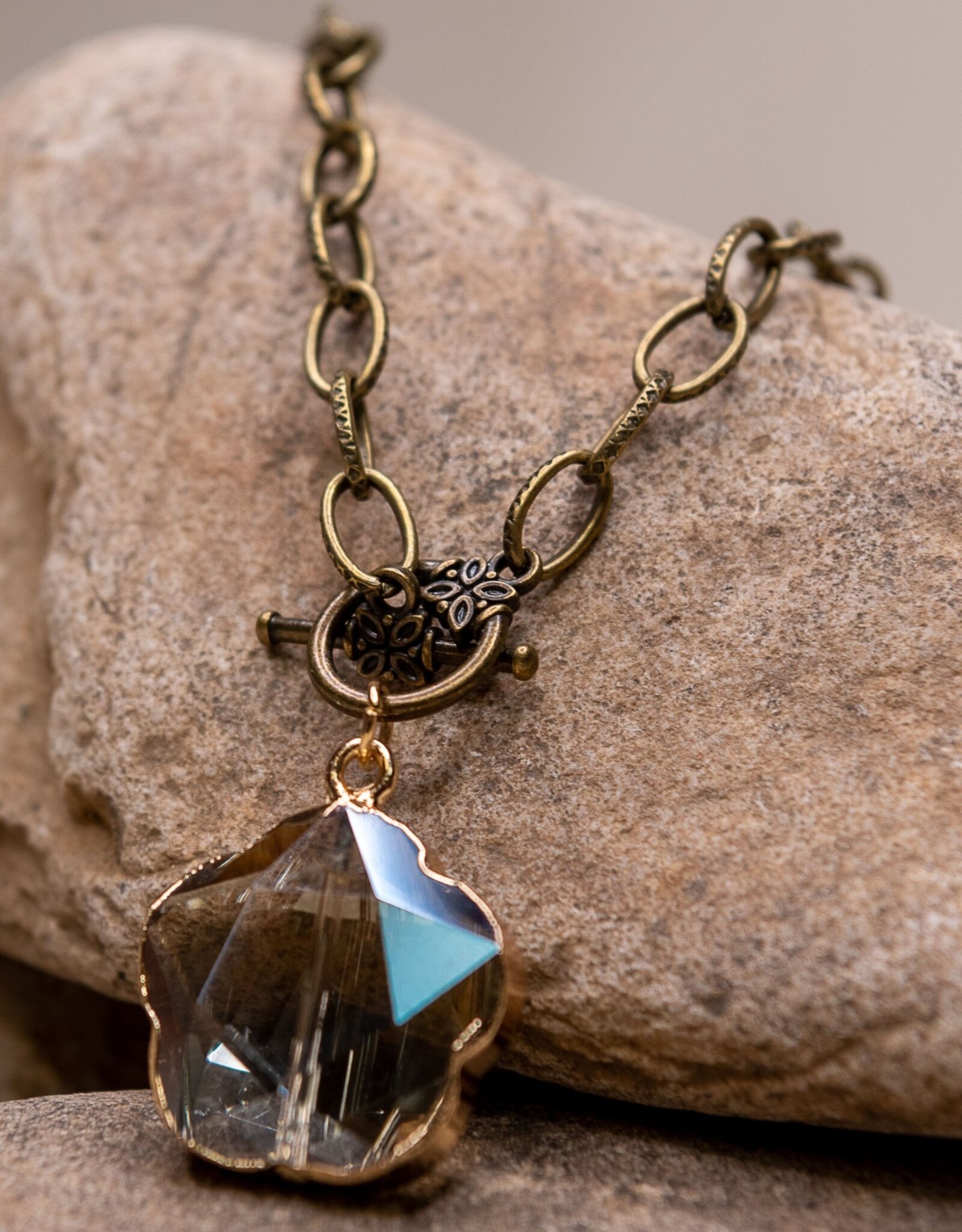 Bronze Chain Addison Necklace w/Crystal Flower Shape Pendant