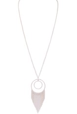 Silver Metal Ring Tassel Pendant Long Necklace