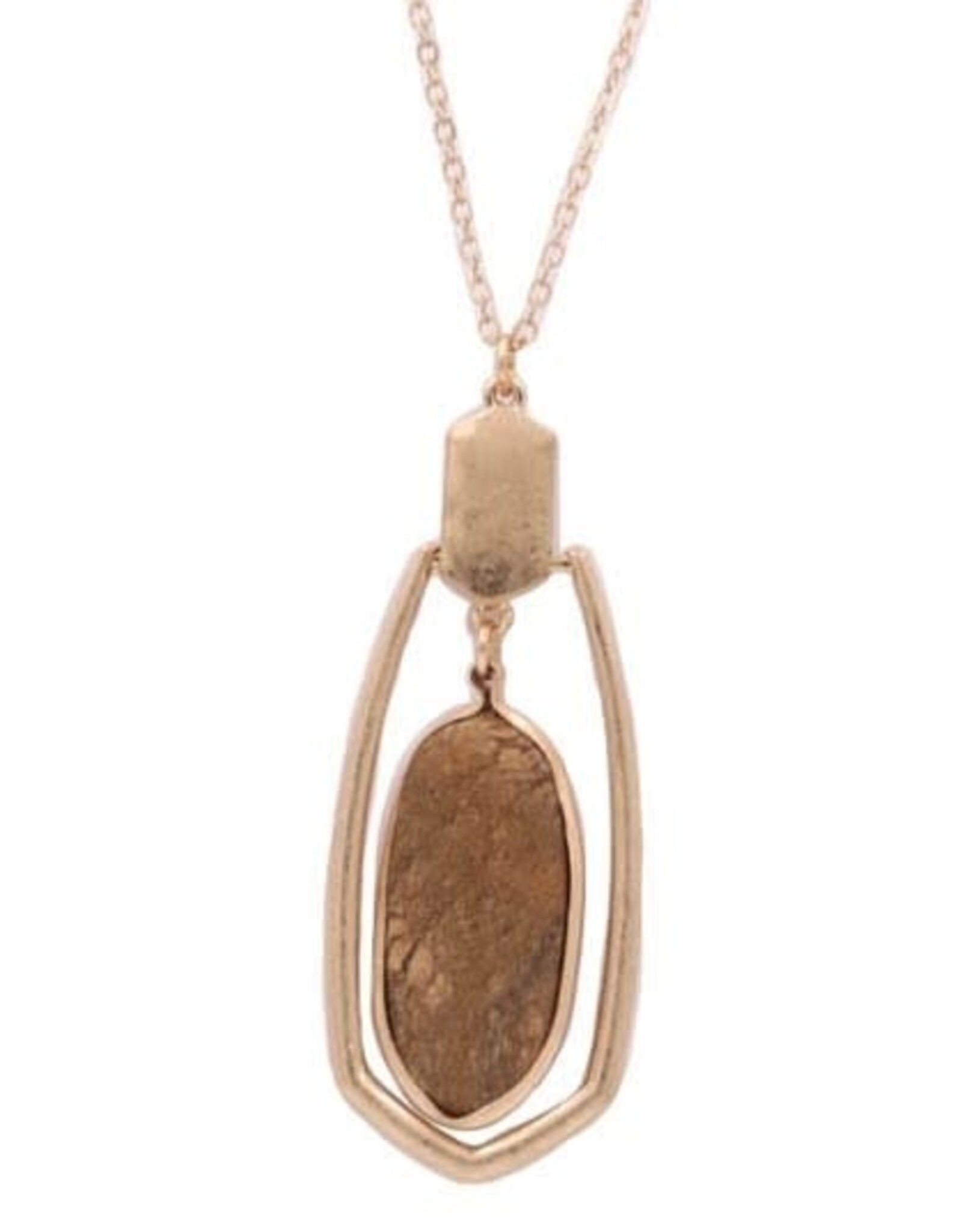 Brown Semi Precious Stone Pendant Long Necklace
