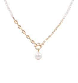 Gold Metal Cream Pearl Necklace