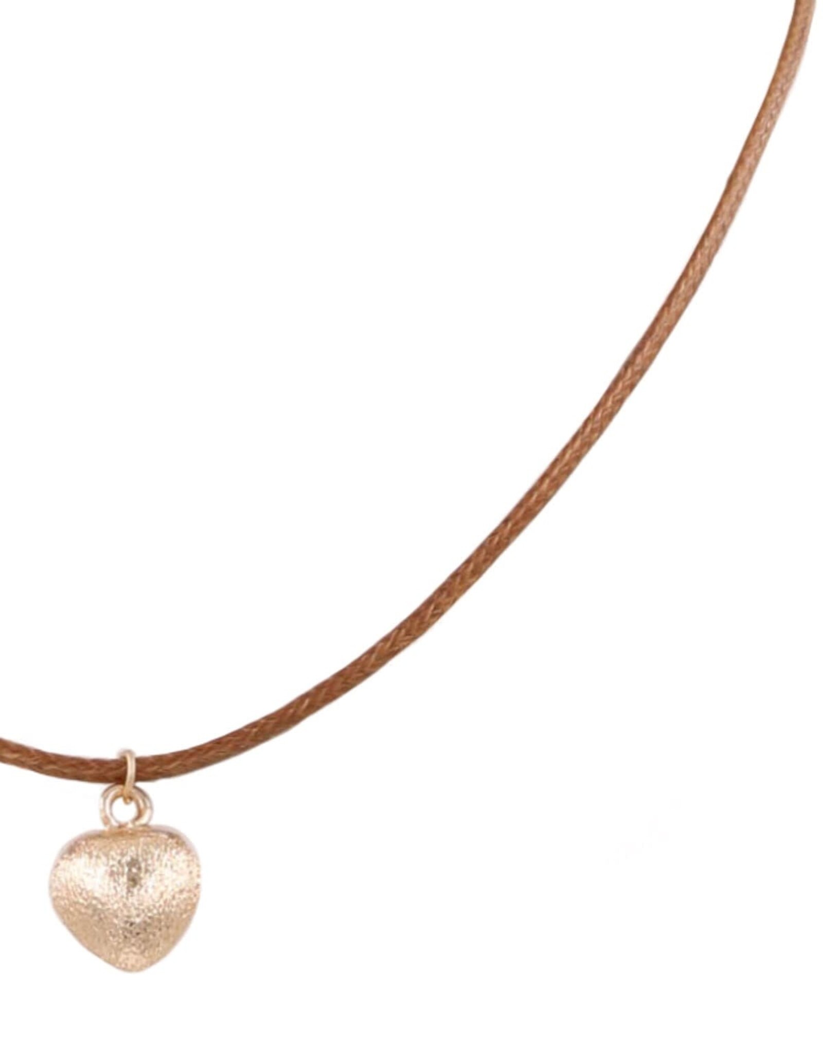 Brown Faux Leather Gold Heart Pendant Necklace