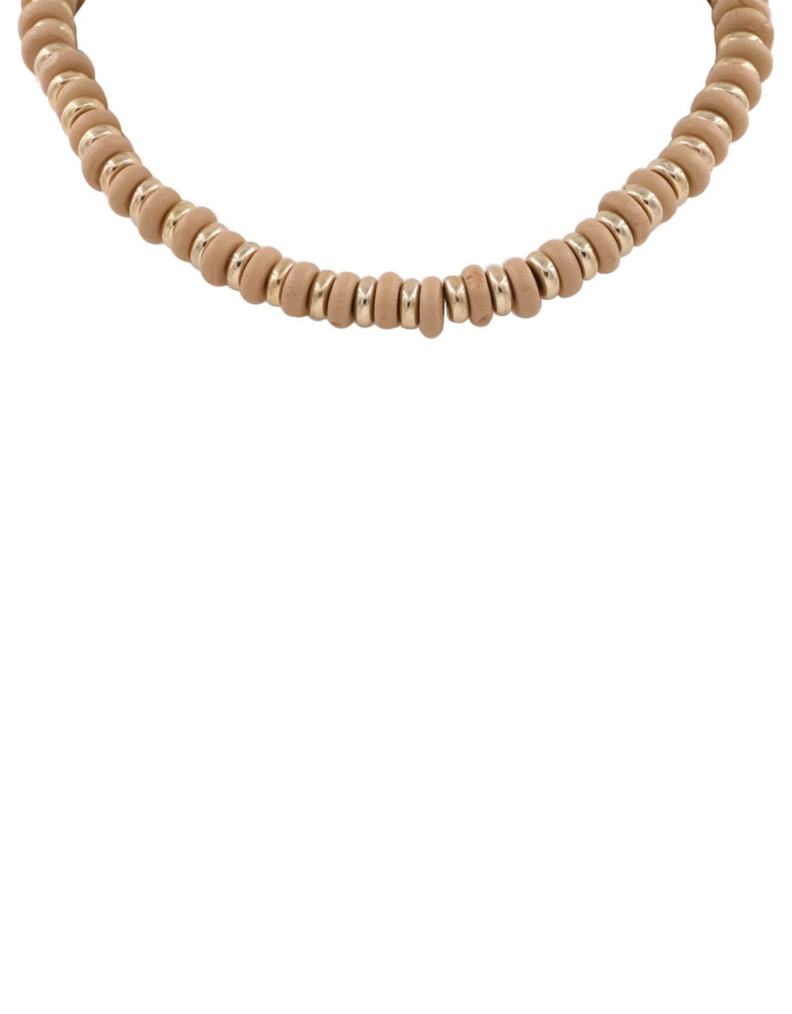 Nude Wood & Gold Bead Necklace