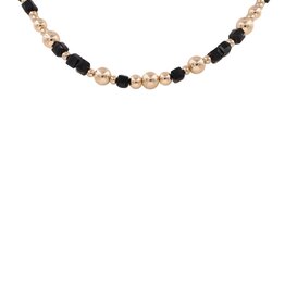 Black Crystal Square & Gold Bead Necklace