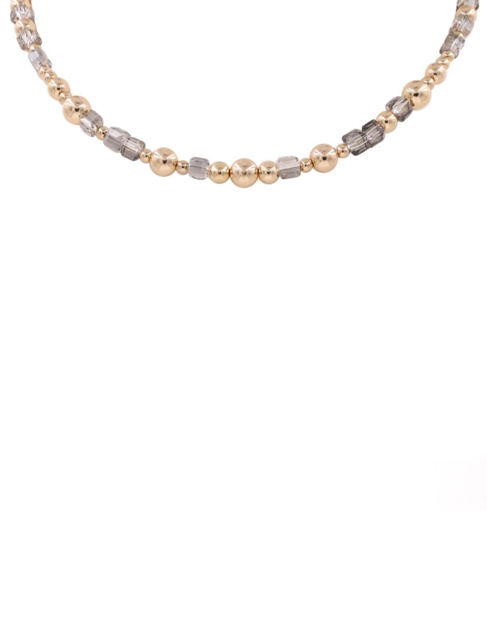 Black Diamond Crystal Square & Gold Bead Necklace