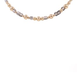 Black Diamond Crystal Square & Gold Bead Necklace