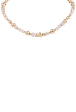 Clear Crystal Square & Gold Bead Necklace