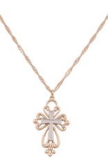 Gold w/Silver Metal Cross Pendant Necklace