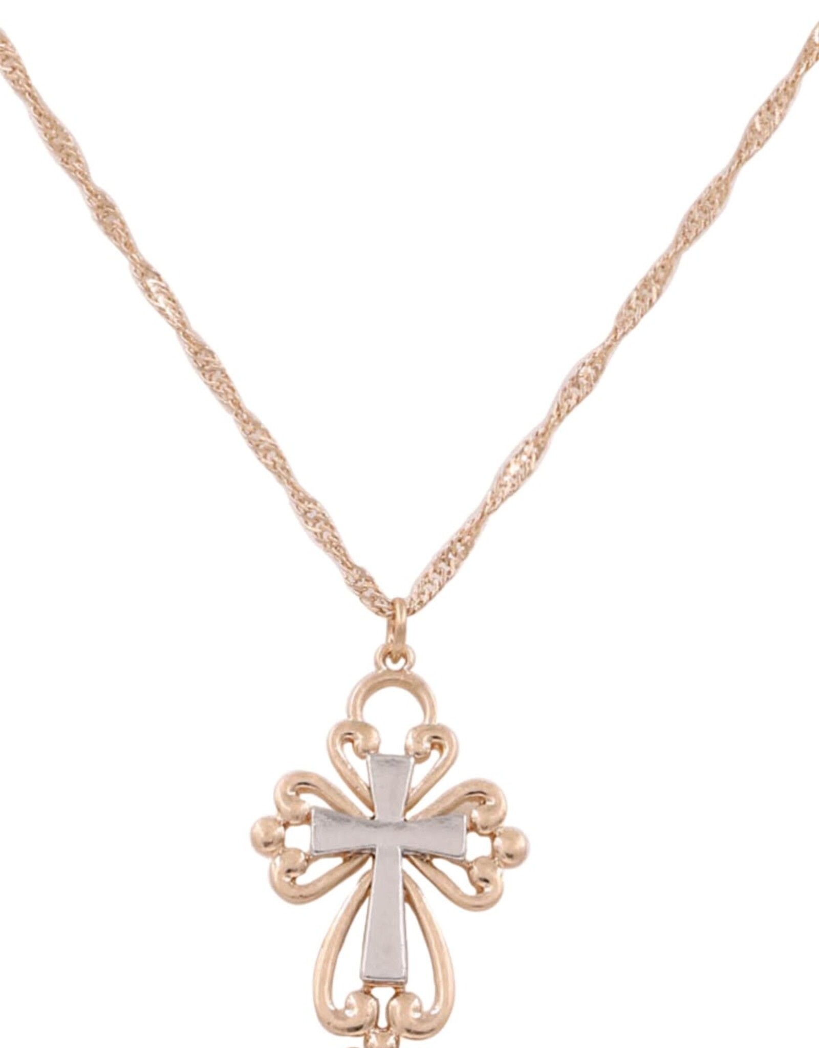 Gold w/Silver Metal Cross Pendant Necklace