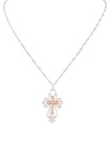 Silver w/Gold Metal Cross Pendant Necklace