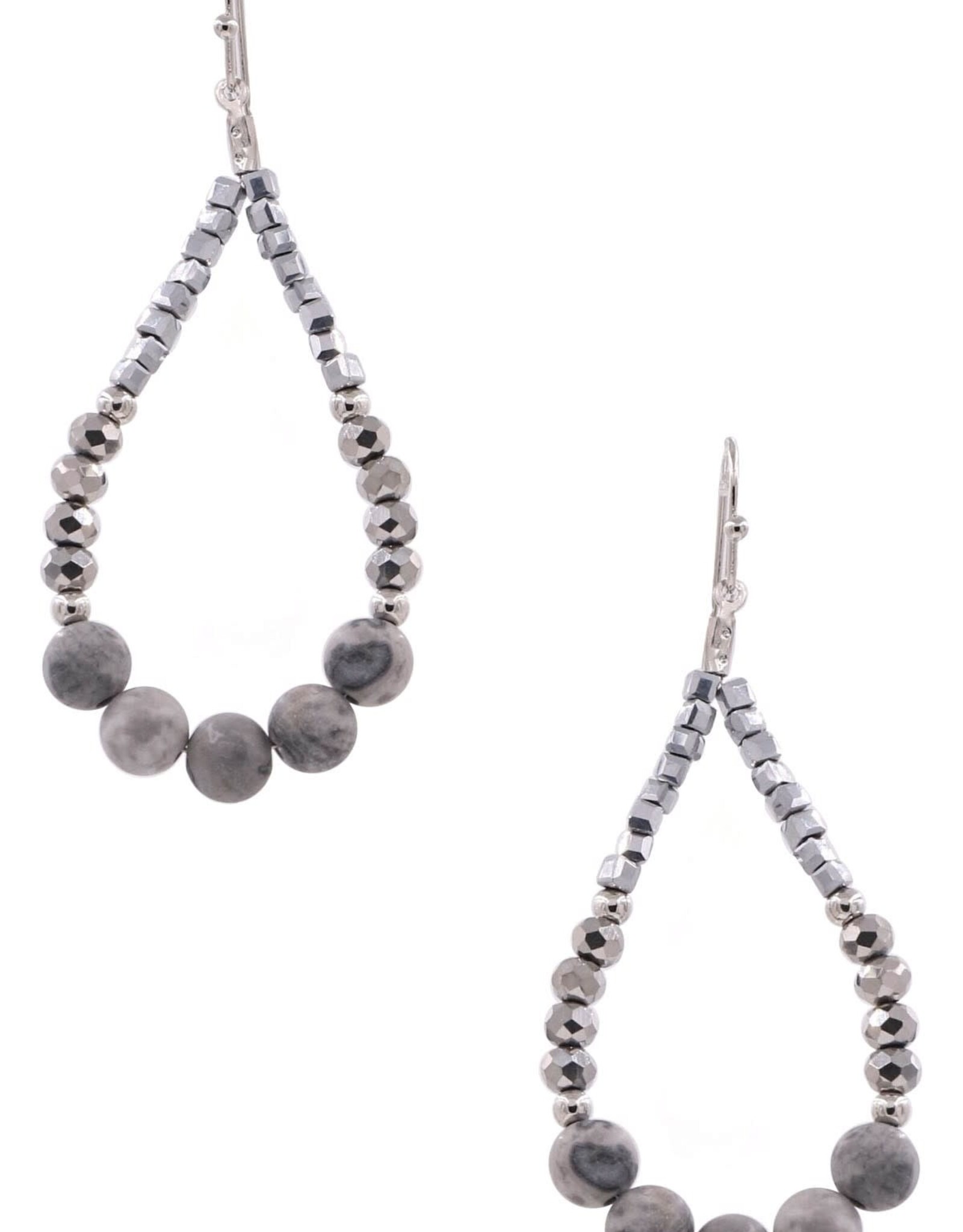 Gun-Metal Grey Semi Precious Stone Teardrop Earrings