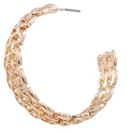 Gold Metal Chain Open Hoop Earrings