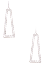 Silver Metal Abstract Square Chain Drop Earrings