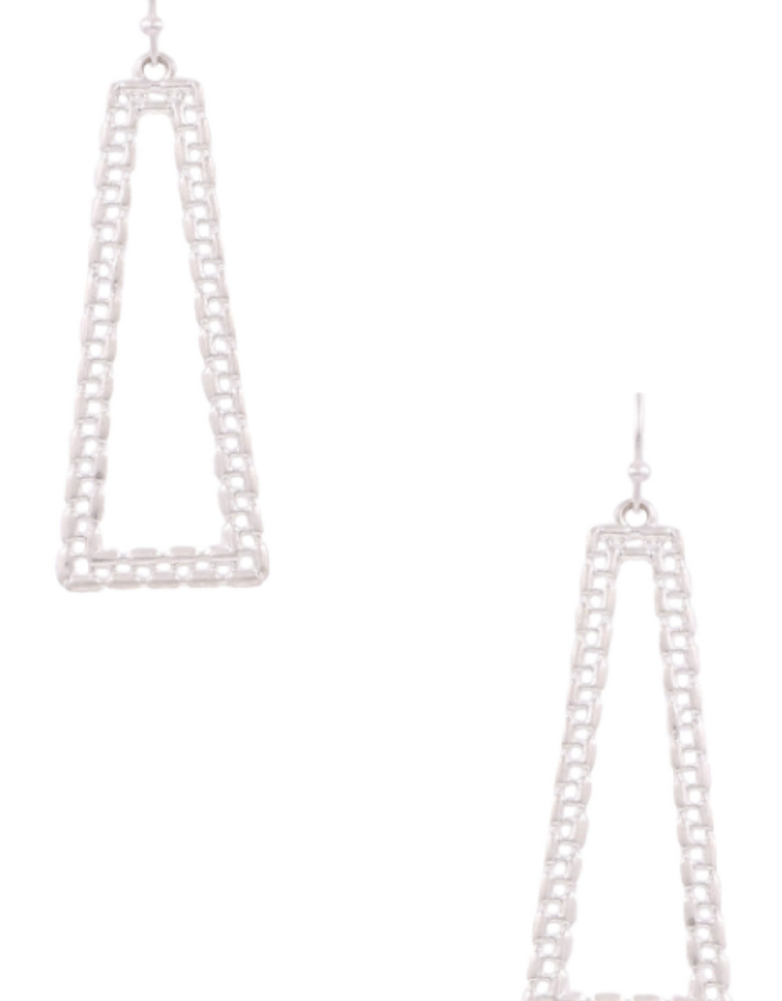 Silver Metal Abstract Square Chain Drop Earrings