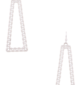 Silver Metal Abstract Square Chain Drop Earrings