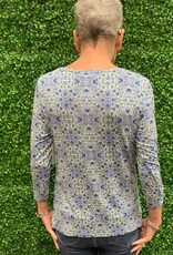 - Navy Mix Floral Pattern Round Neck Long Sleeve Top