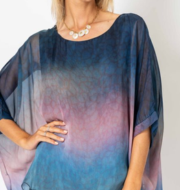 - Navy/Mauve Ombre Fade Stripe Printed Silk Blouse