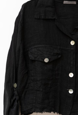 - Black Linen Raw Edge Crop Jacket w/Chest Pockets