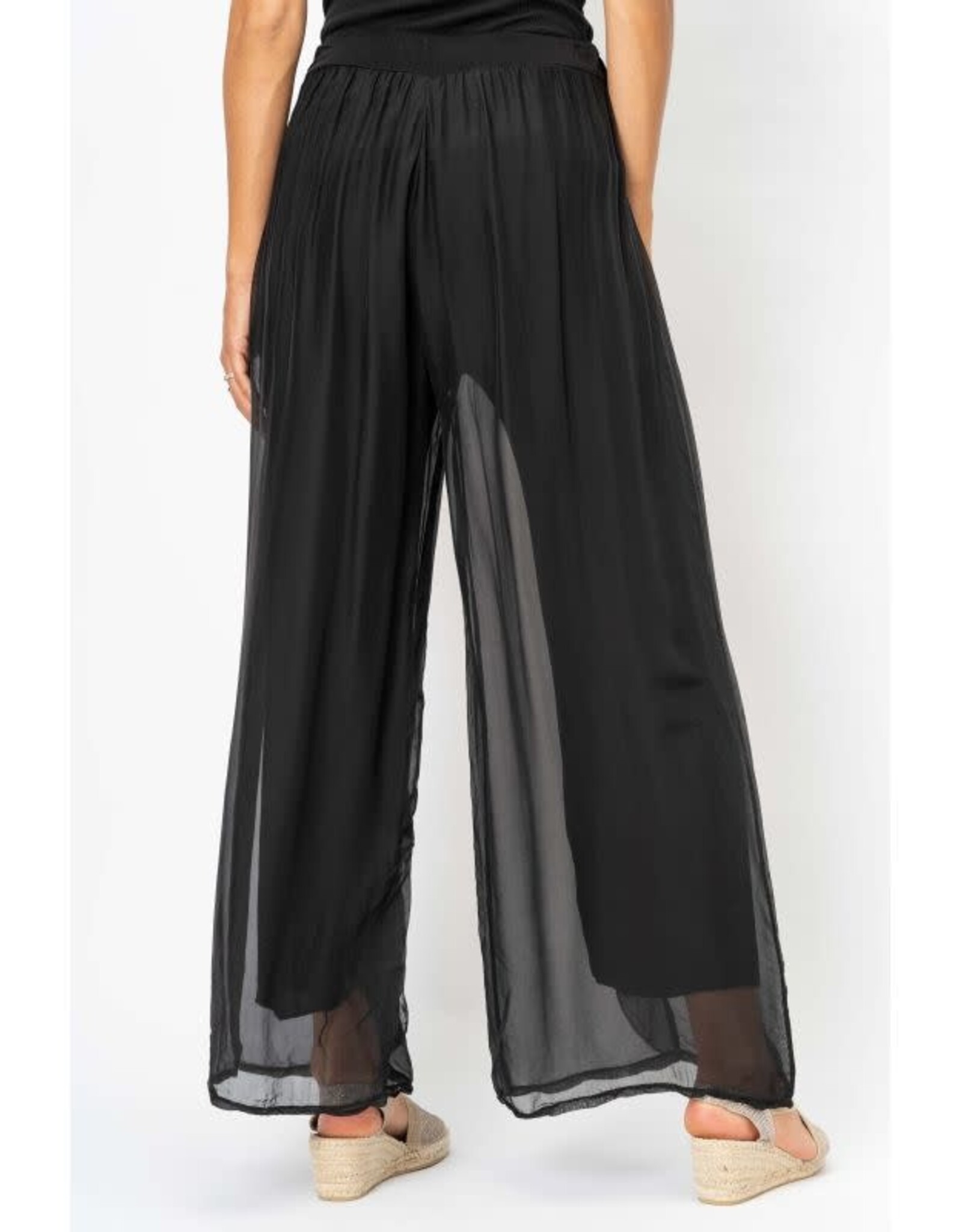 - Black Silk Pant Ruffle Detail on Front