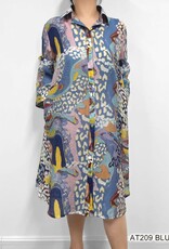 - Pastel Multi Abstract Print Button Up 3/4 Sleeve Shirt-Dress