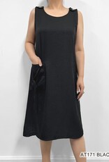 - Black Button Sleeveless Dress w/Double Front Tie Pocket