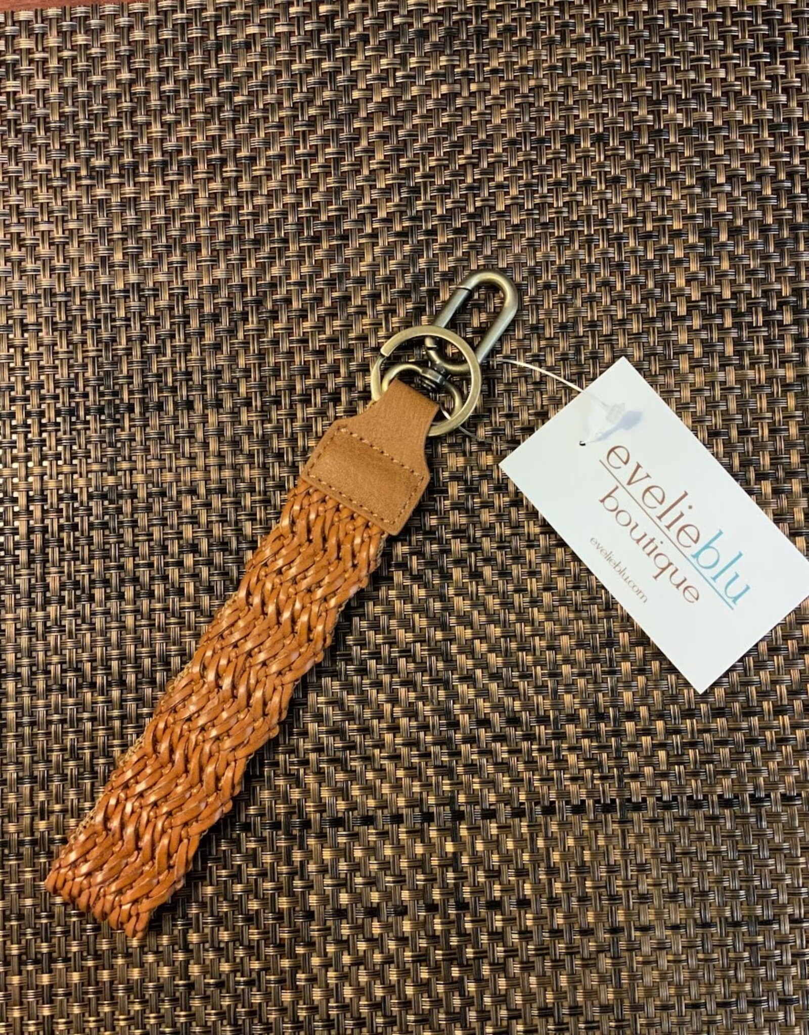 Saddle  Woven Faux leather Easy Find Wristlet keychain /Clutch Strap 1.2"