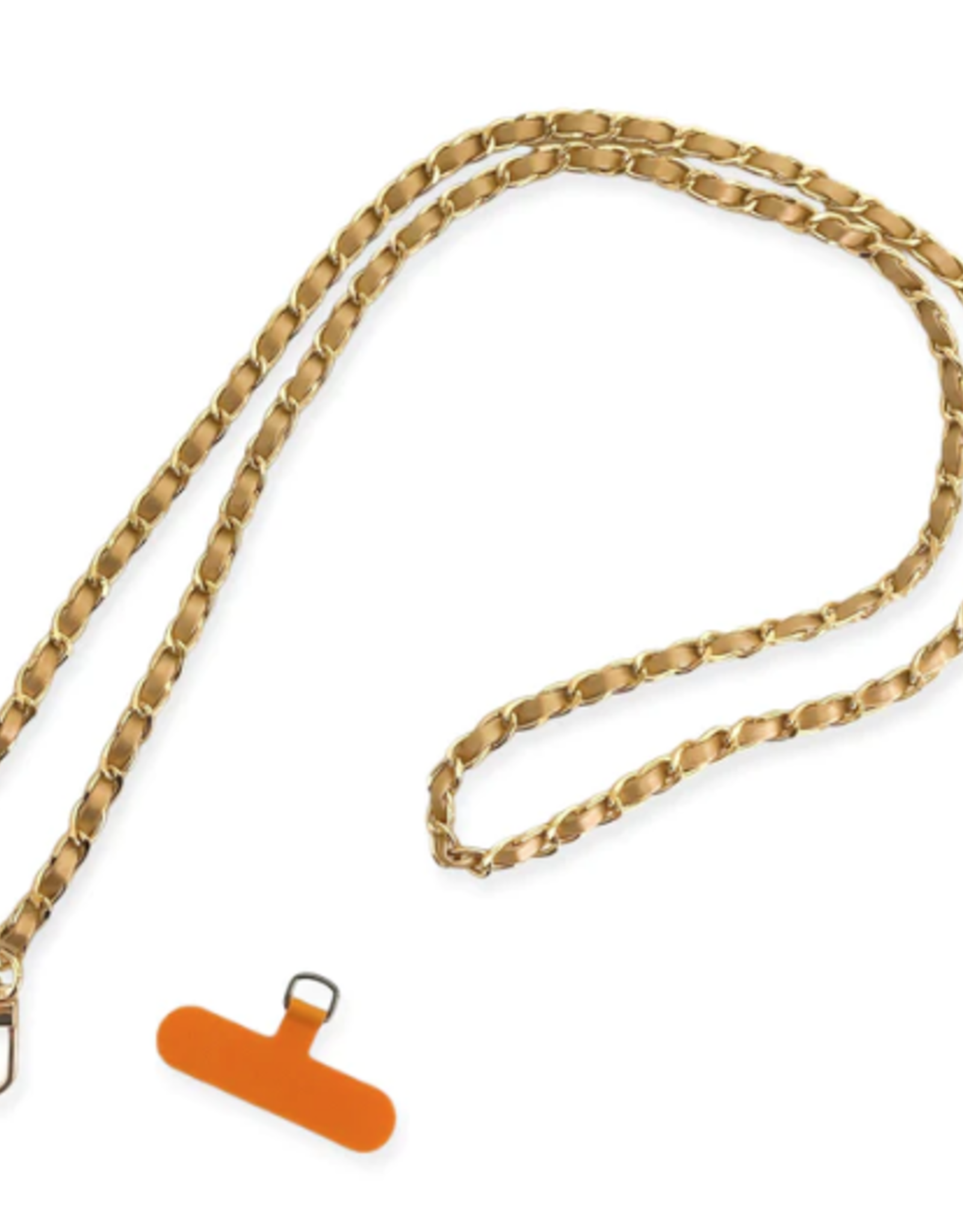 Gold Chain Link Champagne Vegan Leather   Phone Chain