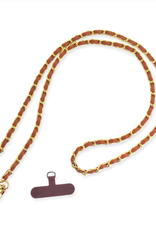 Gold Chain Link Chocolate Brown Vegan Leather   Phone Chain