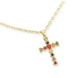 Gold Link Chain Cross Pendant Necklace