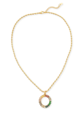 Gold Beaded Chain W/Circle Pendant Necklace