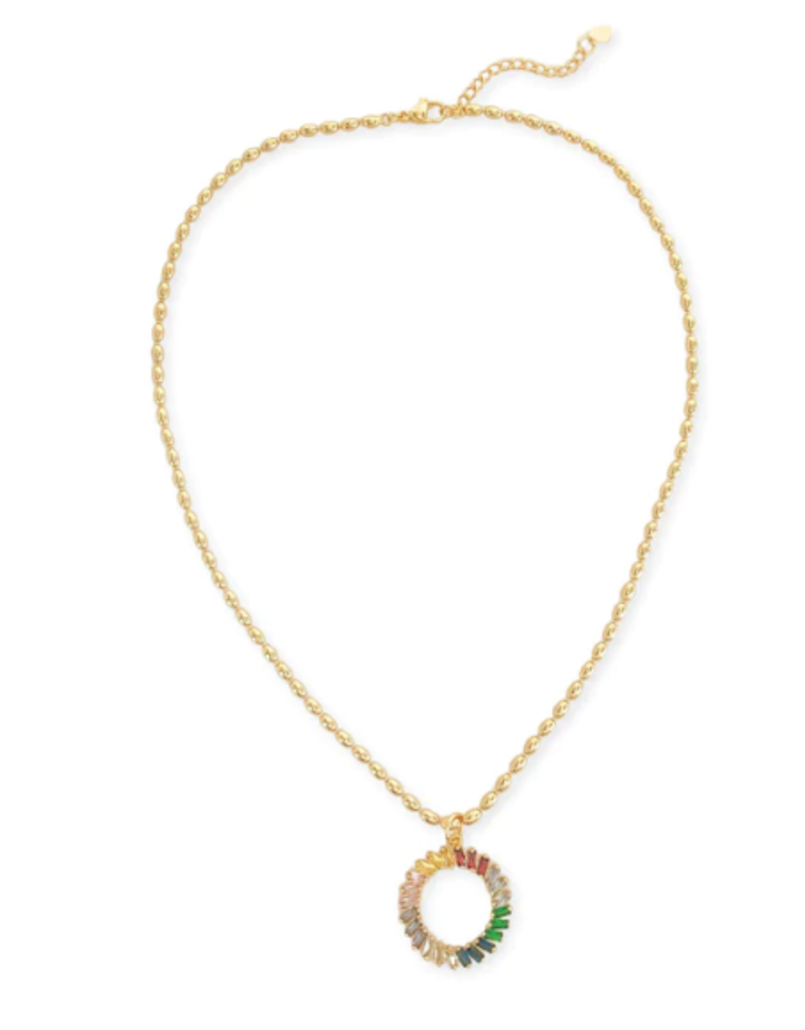Gold Beaded Chain W/Circle Pendant Necklace