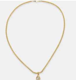 Gold Cable Chain W/Tear Drop Pendant Necklace
