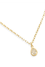 Gold Tiny Paperclip Chain W/Tear Drop Pendant Necklace
