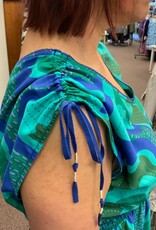 Tribal Green/Blue Multi Print Maxi  W/ Shoulder Tie Dress