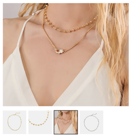 Gold Paperclip Chain W/Lock Pendant Necklace