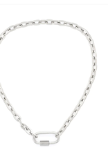 Matte Rhodium Cable Chain  with Rhodium Carabiner Necklace