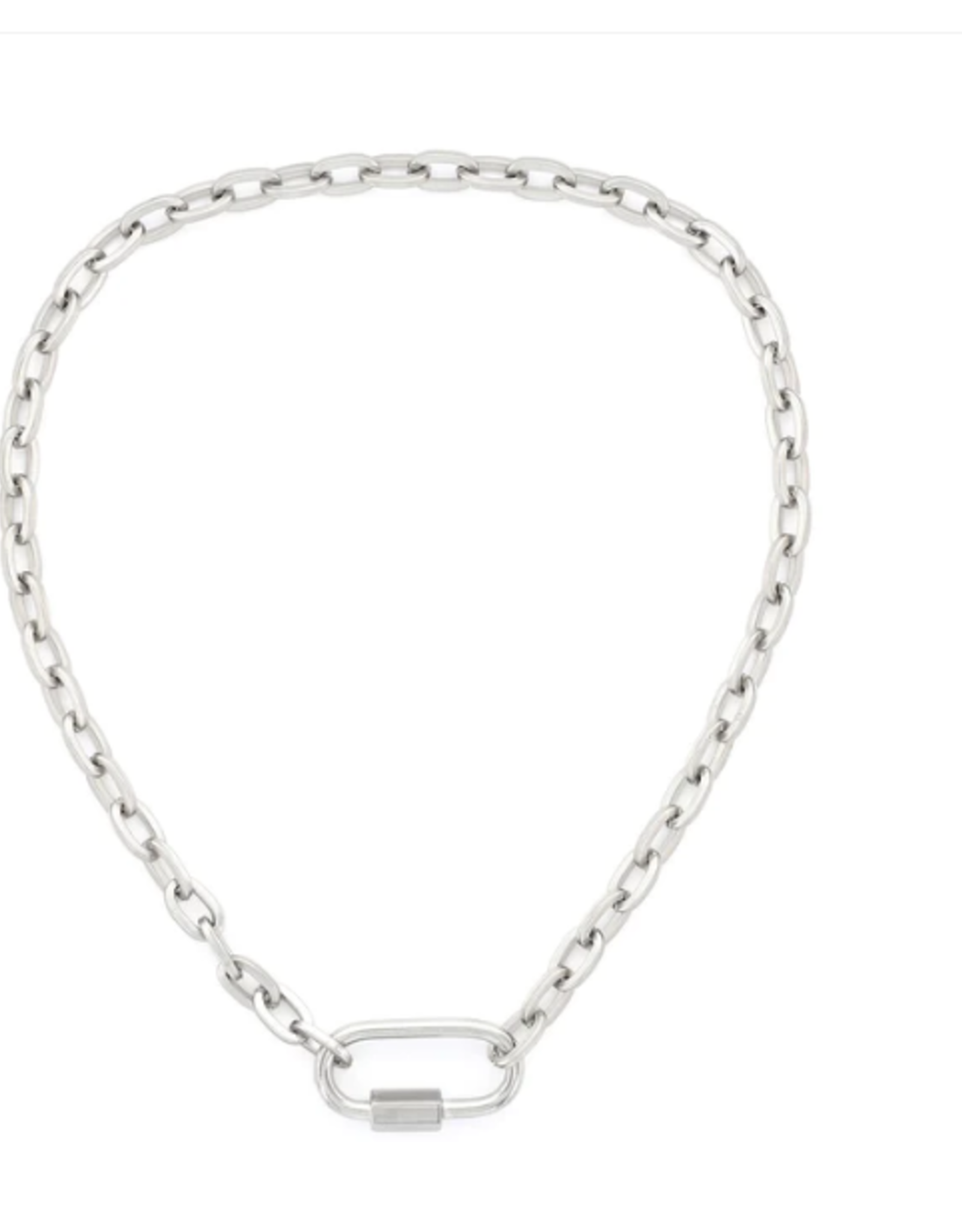 Matte Rhodium Cable Chain  with Rhodium Carabiner Necklace