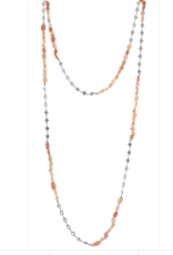 Rhodium Chain Cubic Zirconia Stones & Rose Quartz  Beads