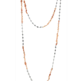 Rhodium Chain Cubic Zirconia Stones & Rose Quartz  Beads