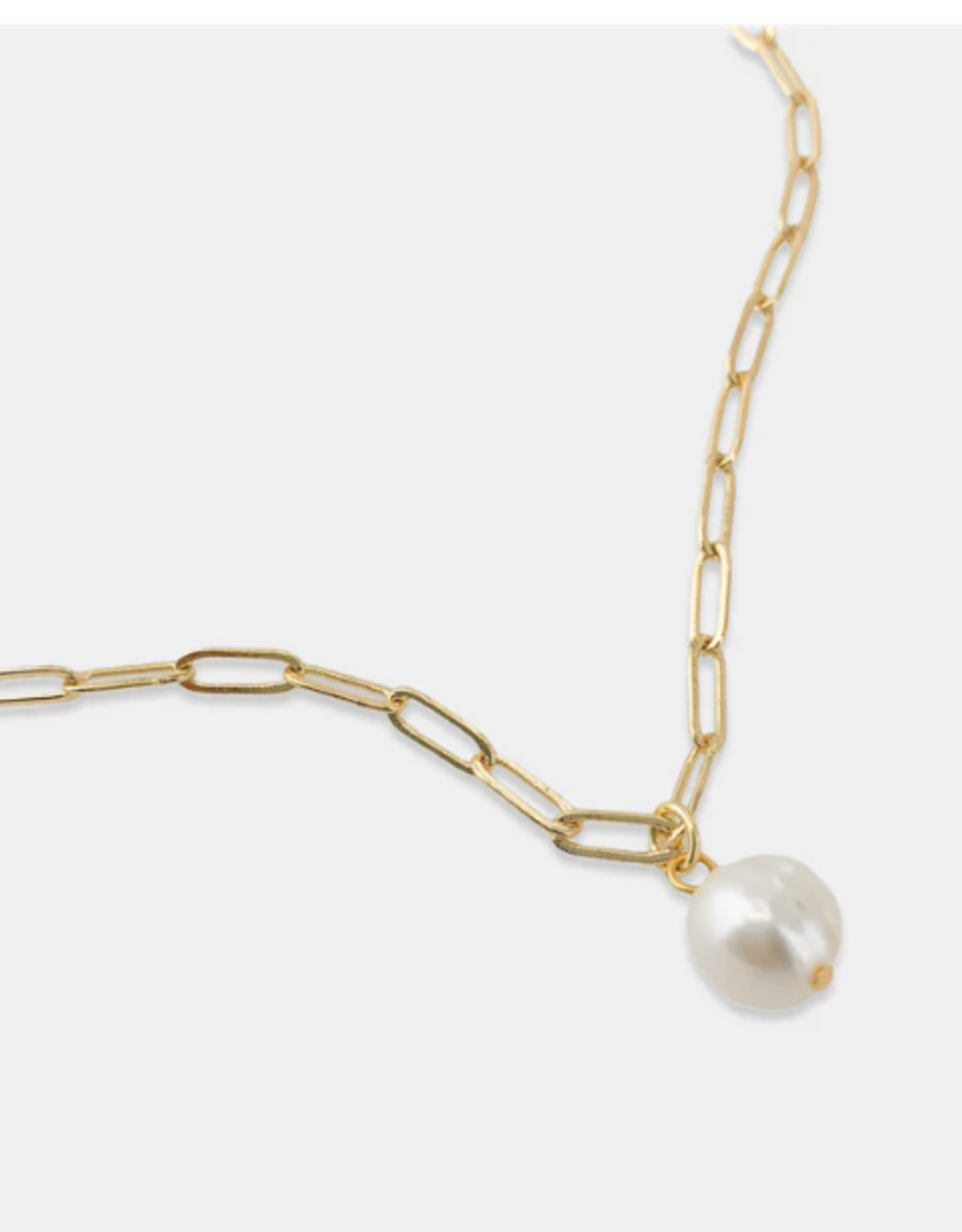 Paperclip Chain Genuine Pearl Pendant Necklace