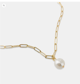 Paperclip Chain Genuine Pearl Pendant Necklace