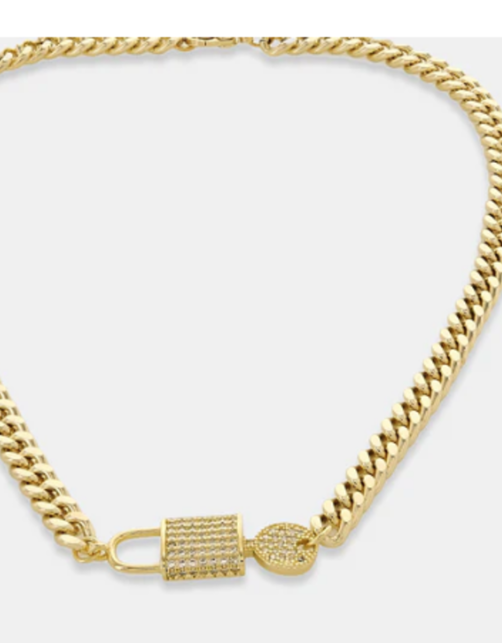 Gold Cuban Curb Chain  Lock & Key Necklace